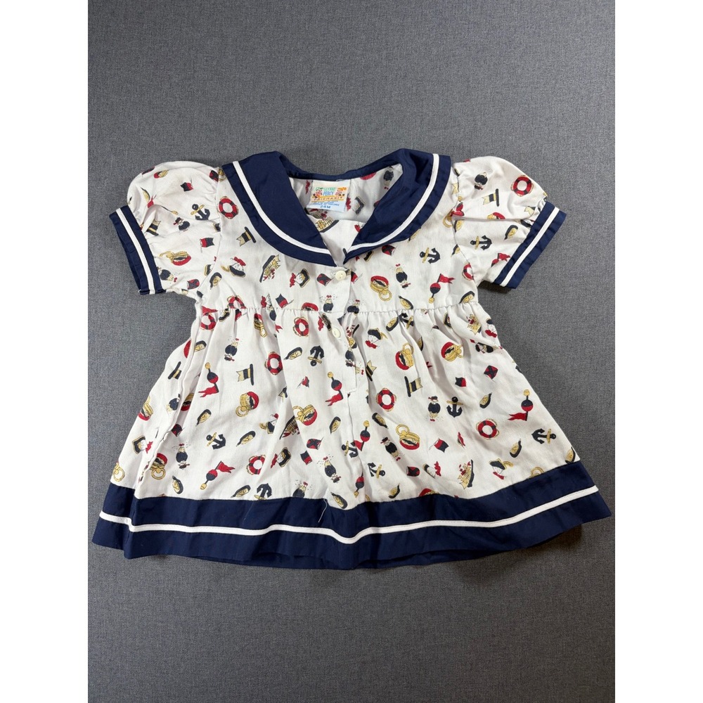 Glynne Percy Friemanit Vintage Sailor Dress Navy White Nautical Print 24M RARE